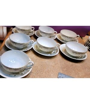 Vintage Japanese Eggshell Porcelain Crane Tea Set 18pc Cups Saucers Plates Gold